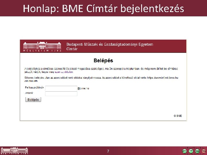 Honlap: BME Címtár bejelentkezés 7 