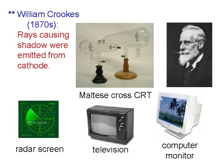 ** William Crookes (1870 s): Rays causing shadow were emitted from cathode. Maltese cross