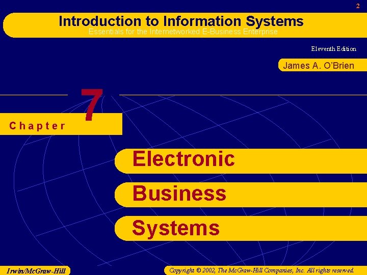 2 Introduction to Information Systems Essentials for the Internetworked E-Business Enterprise Eleventh Edition James