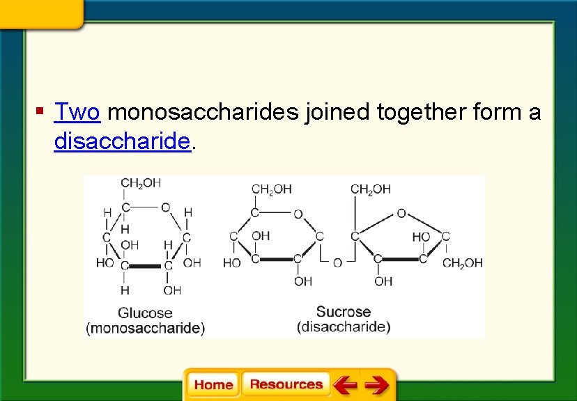 § Two monosaccharides joined together form a disaccharide. 