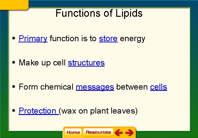 Functions of Lipids § Primary function is to store energy § Make up cell