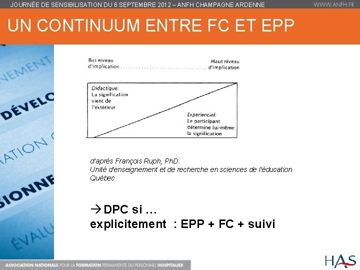 JOURNÉE DE SENSIBILISATION DU 6 SEPTEMBRE 2012 – ANFH CHAMPAGNE ARDENNE UN CONTINUUM ENTRE