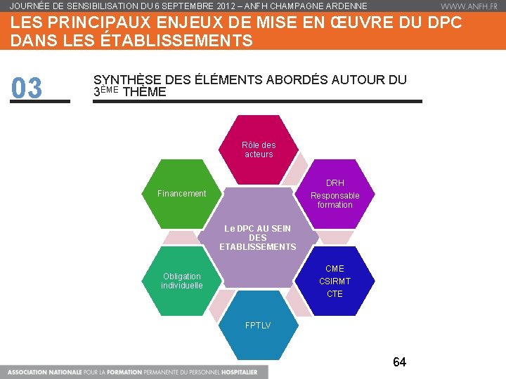 JOURNÉE DE SENSIBILISATION DU 6 SEPTEMBRE 2012 – ANFH CHAMPAGNE ARDENNE LES PRINCIPAUX ENJEUX