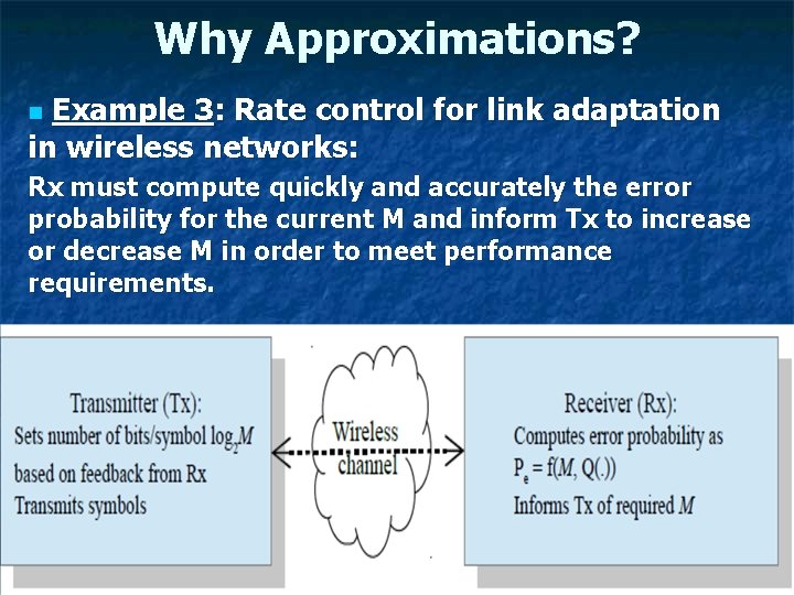 Why Approximations? Example 3: Rate control for link adaptation in wireless networks: n Rx