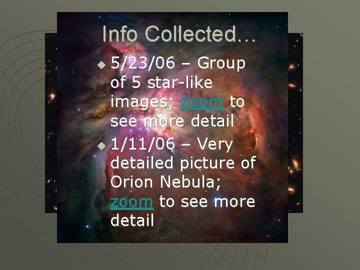 Info Collected… 5/23/06 – Group of 5 star-like images; zoom to see more detail
