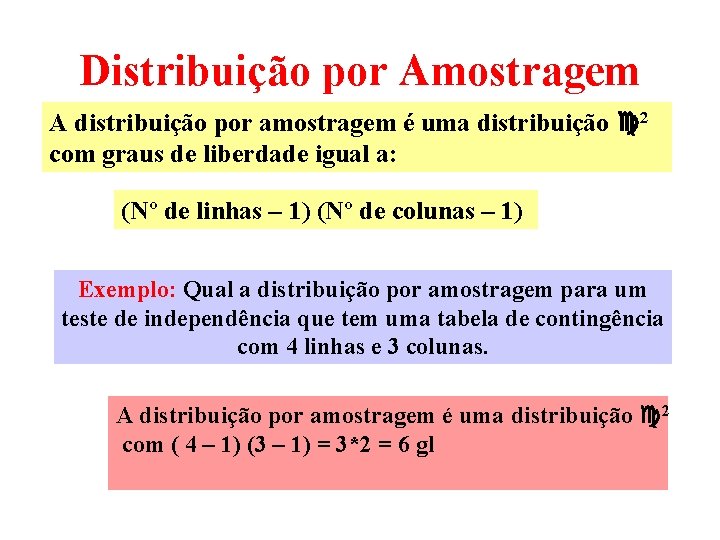 Distribuição por Amostragem A distribuição por amostragem é uma distribuição 2 com graus de