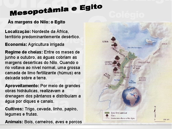 Às margens do Nilo: o Egito Localização: Nordeste da África, território predominantemente desértico. Economia: