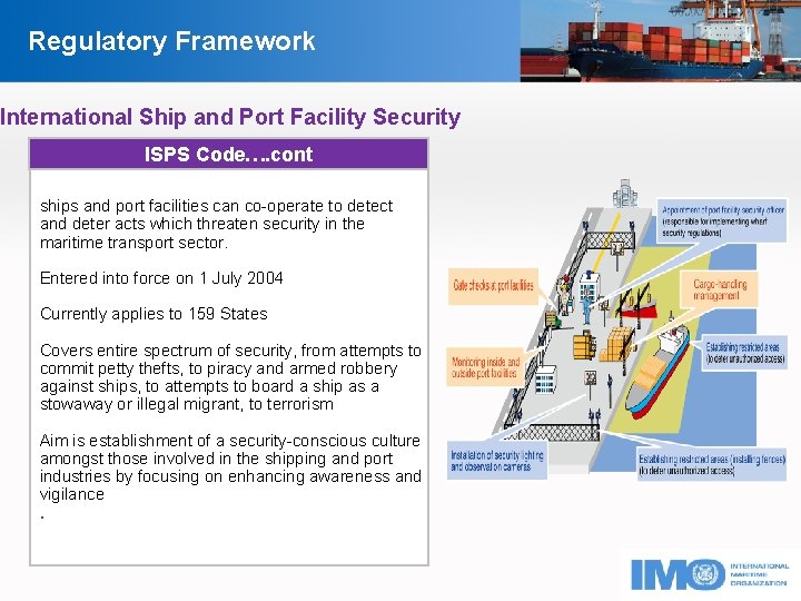 Regulatory Framework International Ship and Port Facility Security ISPS Code…. cont ships and port