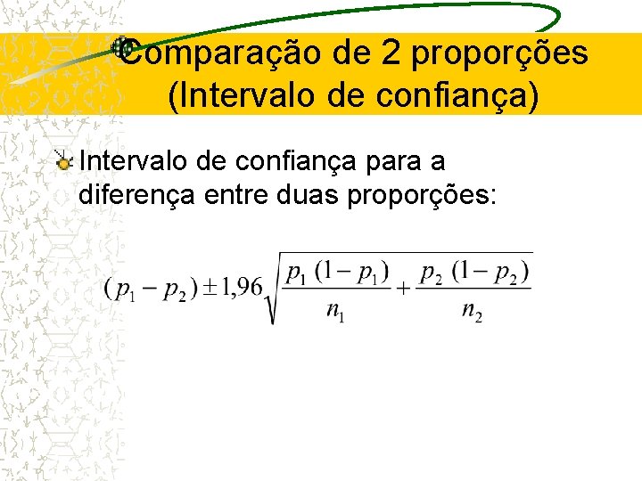 Comparação de 2 proporções (Intervalo de confiança) Intervalo de confiança para a diferença entre