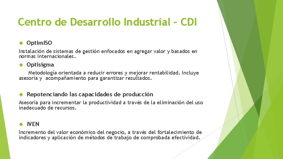 Centro de Desarrollo Industrial – CDI Optim. ISO Instalación de sistemas de gestión enfocados