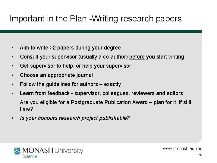 Important in the Plan -Writing research papers • Aim to write >2 papers during