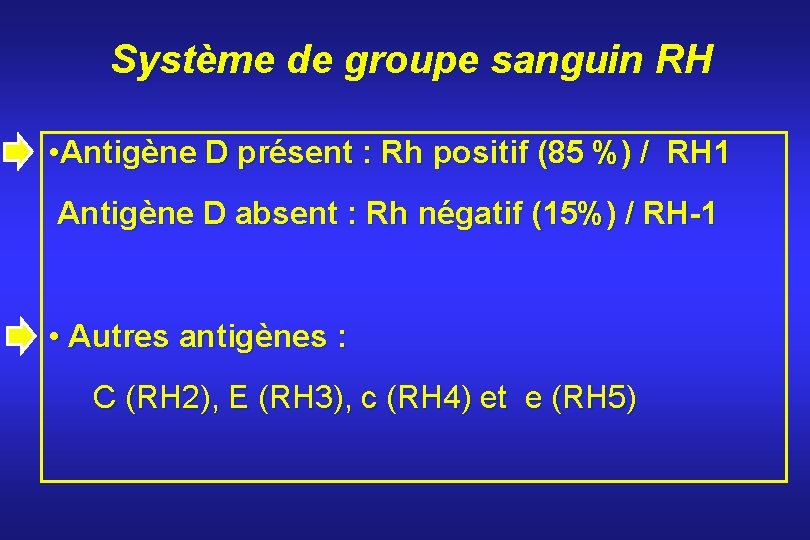 Système de groupe sanguin RH • Antigène D présent : Rh positif (85 %)