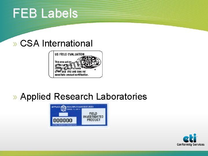 FEB Labels » CSA International » Applied Research Laboratories 