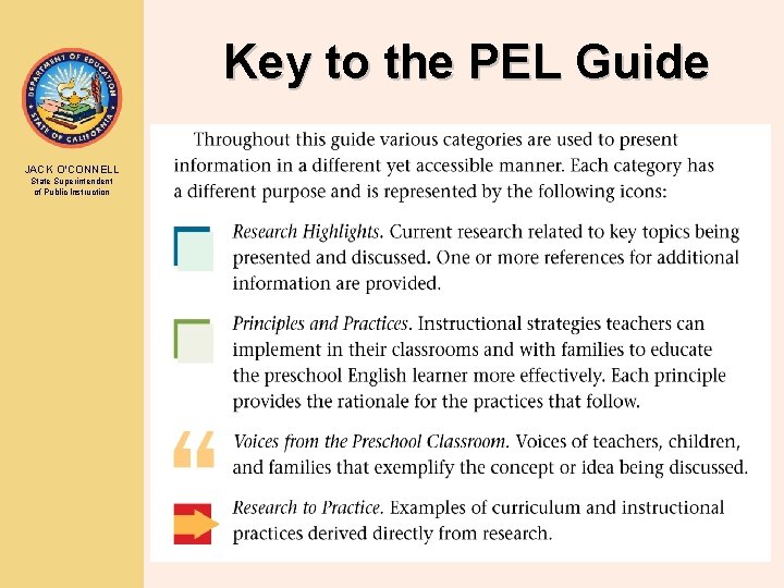 Key to the PEL Guide JACK O’CONNELL State Superintendent of Public Instruction 