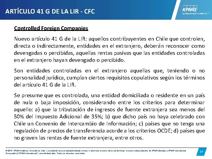 ARTÍCULO 41 G DE LA LIR - CFC Controlled Foreign Companies Nuevo artículo 41