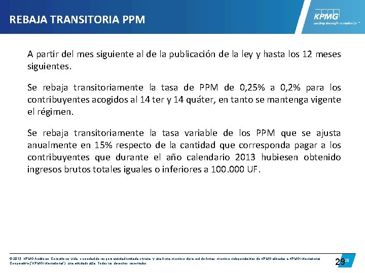 REBAJA TRANSITORIA PPM A partir del mes siguiente al de la publicación de la