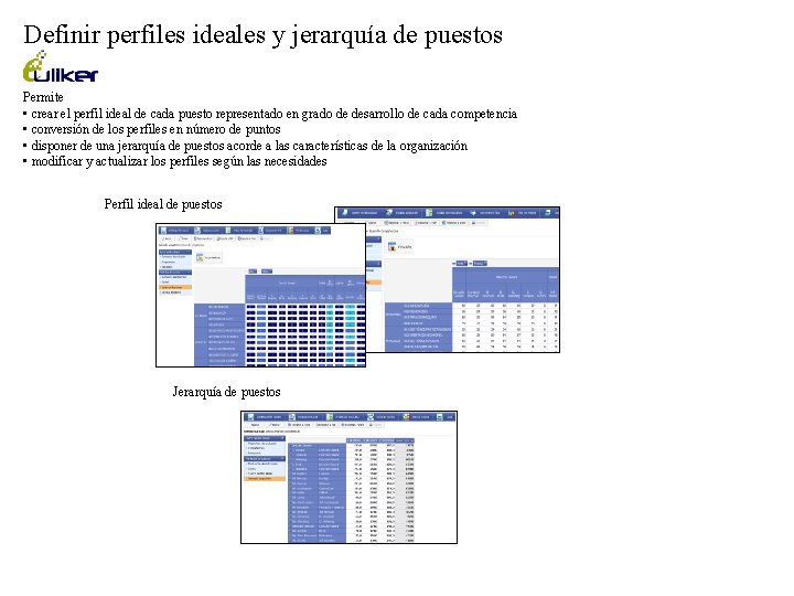 Definir perfiles ideales y jerarquía de puestos Permite • crear el perfil ideal de