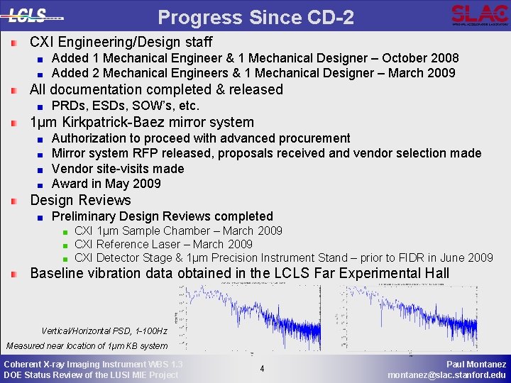 Progress Since CD-2 CXI Engineering/Design staff Added 1 Mechanical Engineer & 1 Mechanical Designer