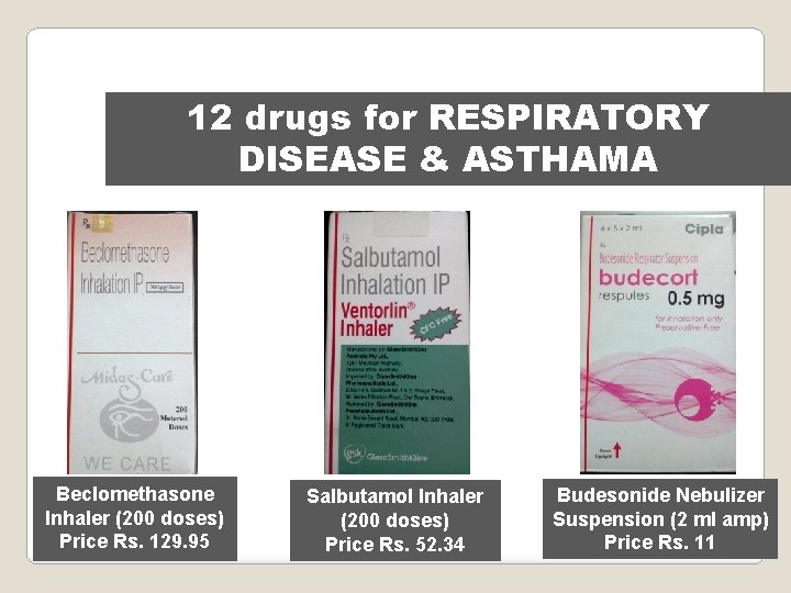 12 drugs for RESPIRATORY DISEASE & ASTHAMA Beclomethasone Inhaler (200 doses) Price Rs. 129.