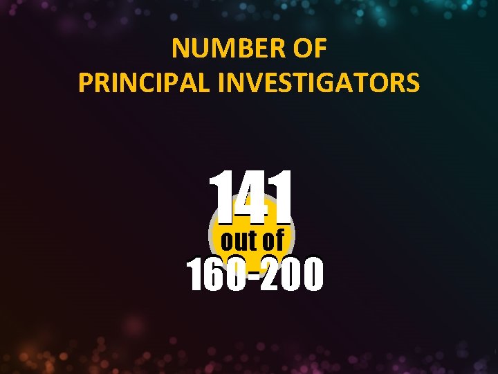NUMBER OF PRINCIPAL INVESTIGATORS 141 out of 160 -200 