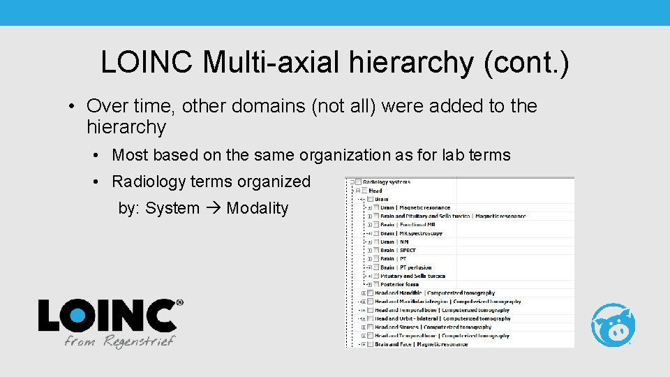 LOINC Multi-axial hierarchy (cont. ) • Over time, other domains (not all) were added