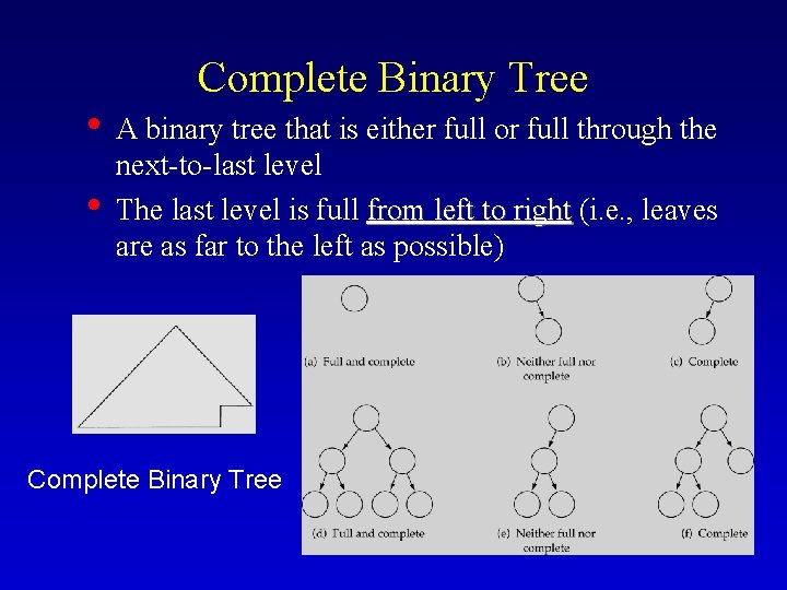 Complete Binary Tree • A binary tree that is either full or full through