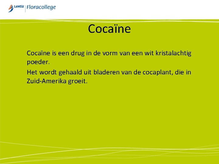 Cocaïne is een drug in de vorm van een wit kristalachtig poeder. Het wordt