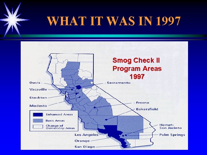 WHAT IT WAS IN 1997 Smog Check II Program Areas 1997 