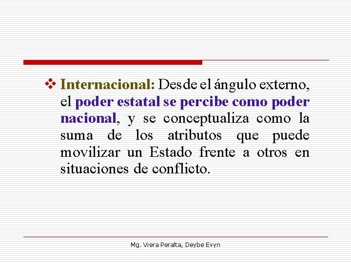  Internacional: Desde el ángulo externo, el poder estatal se percibe como poder nacional,