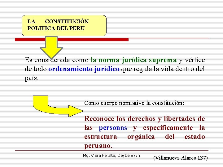 LA CONSTITUCIÒN POLITICA DEL PERU Es considerada como la norma jurídica suprema y vértice