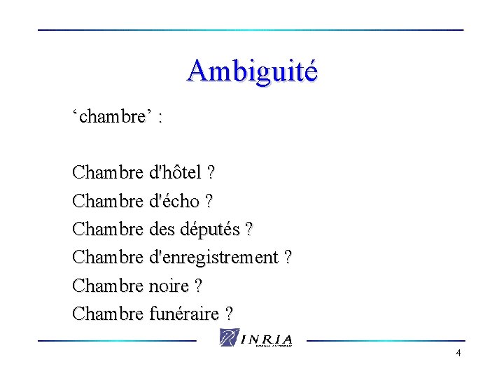 Ambiguité ‘chambre’ : Chambre d'hôtel ? Chambre d'écho ? Chambre des députés ? Chambre