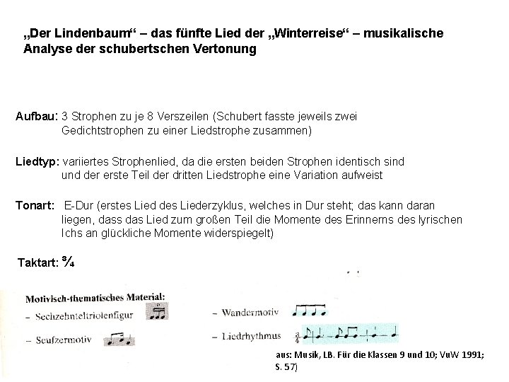 „Der Lindenbaum“ – das fünfte Lied der „Winterreise“ – musikalische Analyse der schubertschen Vertonung