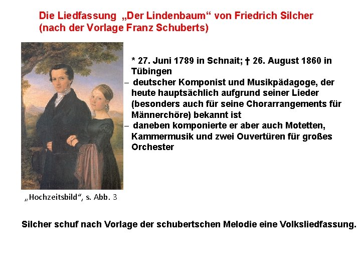 Die Liedfassung „Der Lindenbaum“ von Friedrich Silcher (nach der Vorlage Franz Schuberts) * 27.