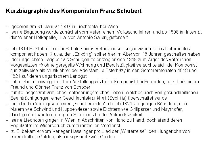Kurzbiographie des Komponisten Franz Schubert - geboren am 31. Januar 1797 in Liechtental bei
