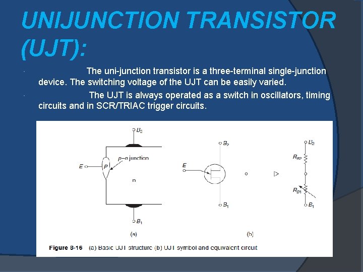 UNIJUNCTION TRANSISTOR (UJT): The uni-junction transistor is a three-terminal single-junction device. The switching voltage