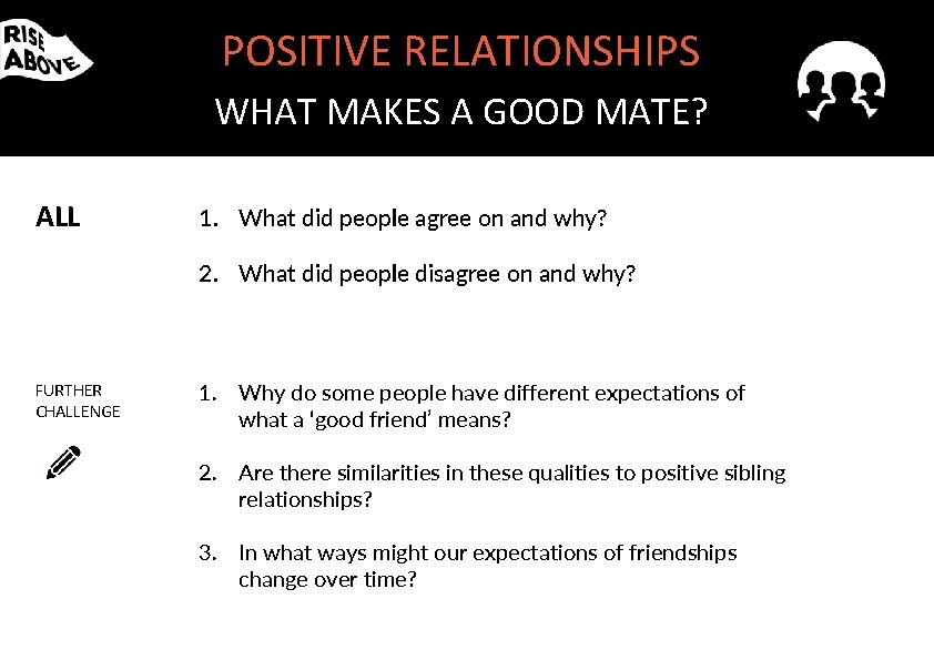 POSITIVE RELATIONSHIPS WHAT MAKES A GOOD MATE? ALL 1. What did people agree on
