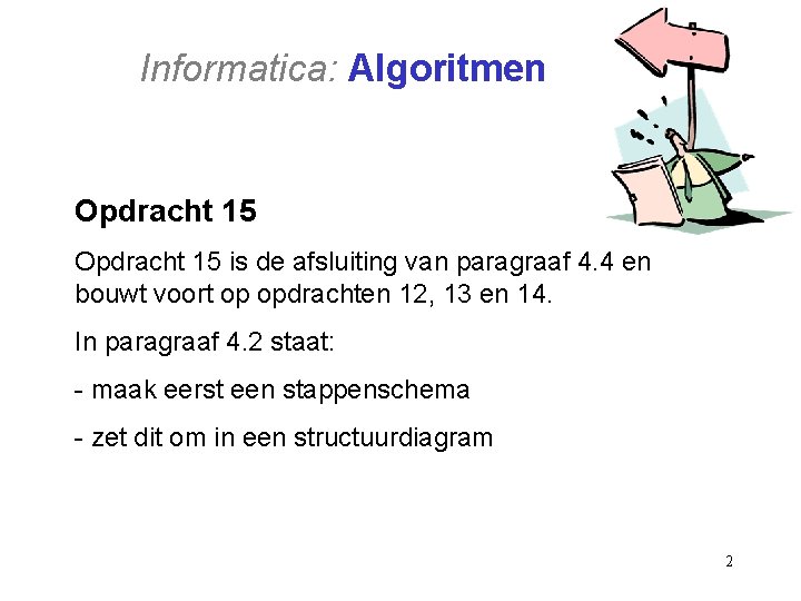 Informatica: Algoritmen Opdracht 15 is de afsluiting van paragraaf 4. 4 en bouwt voort