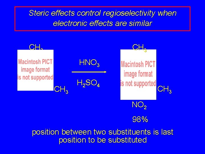 Steric effects control regioselectivity when electronic effects are similar CH 3 HNO 3 CH