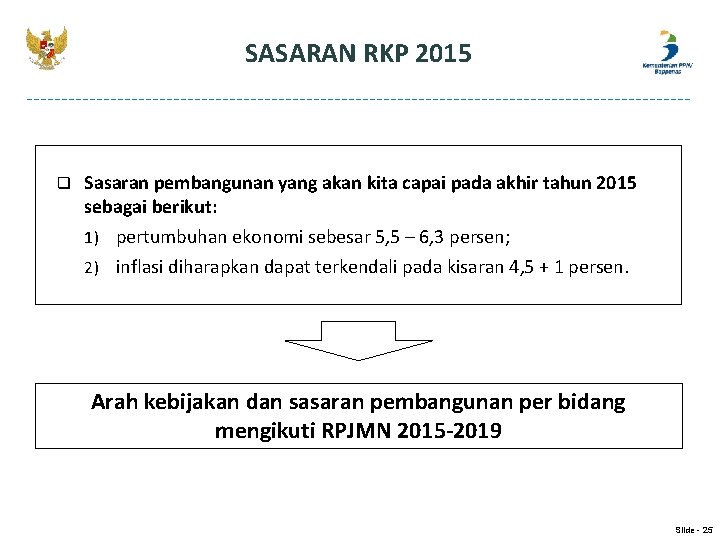 SASARAN RKP 2015 q Sasaran pembangunan yang akan kita capai pada akhir tahun 2015