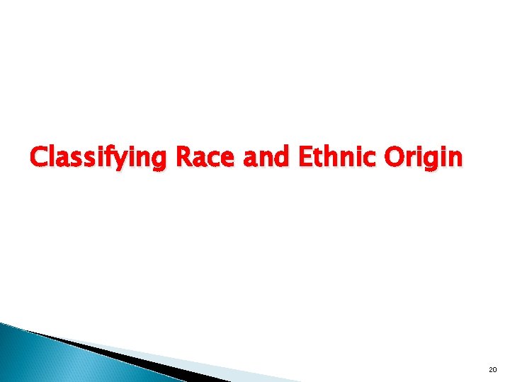 Classifying Race and Ethnic Origin 20 