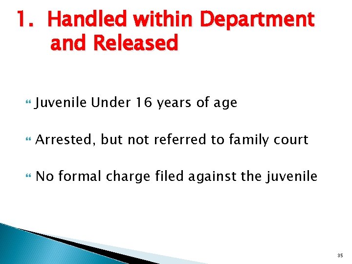 1. Handled within Department and Released Juvenile Under 16 years of age Arrested, but