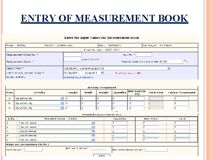 ENTRY OF MEASUREMENT BOOK 