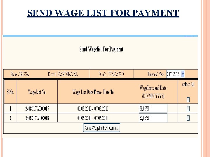 SEND WAGE LIST FOR PAYMENT 