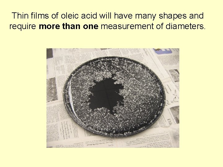 Thin films of oleic acid will have many shapes and require more than one