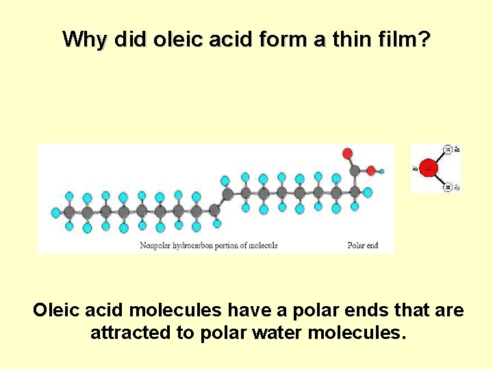 Why did oleic acid form a thin film? Oleic acid molecules have a polar