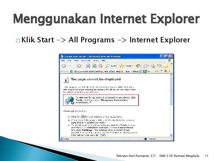 Menggunakan Internet Explorer � Klik Start -> All Programs -> Internet Explorer Febryan Hari