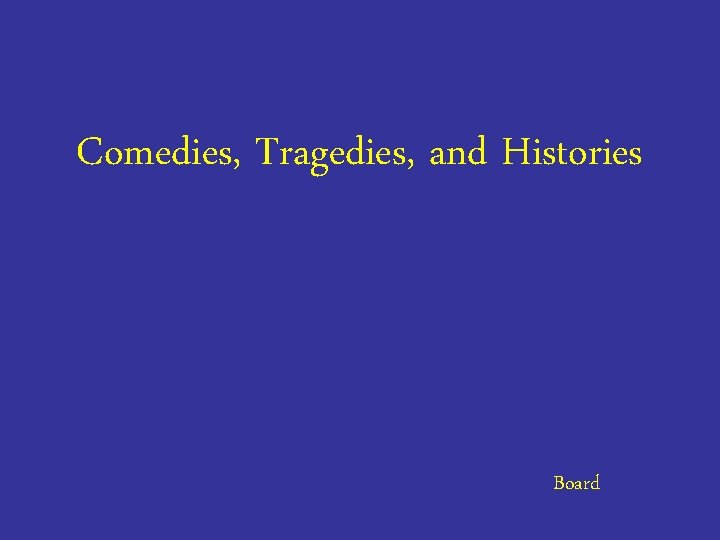 Comedies, Tragedies, and Histories Board 