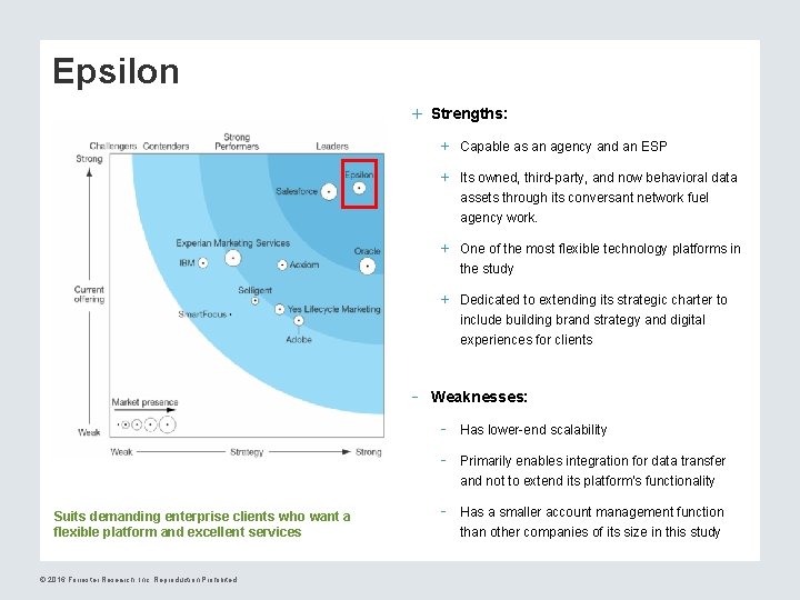 Epsilon + Strengths: + Capable as an agency and an ESP + Its owned,