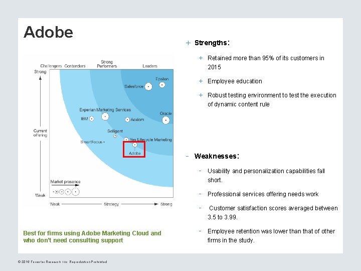 Adobe + Strengths: + Retained more than 95% of its customers in 2015 +