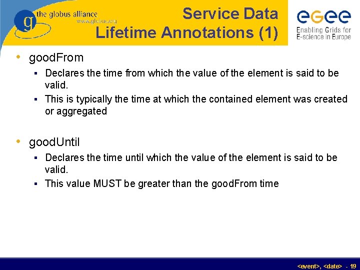 Service Data Lifetime Annotations (1) • good. From § Declares the time from which